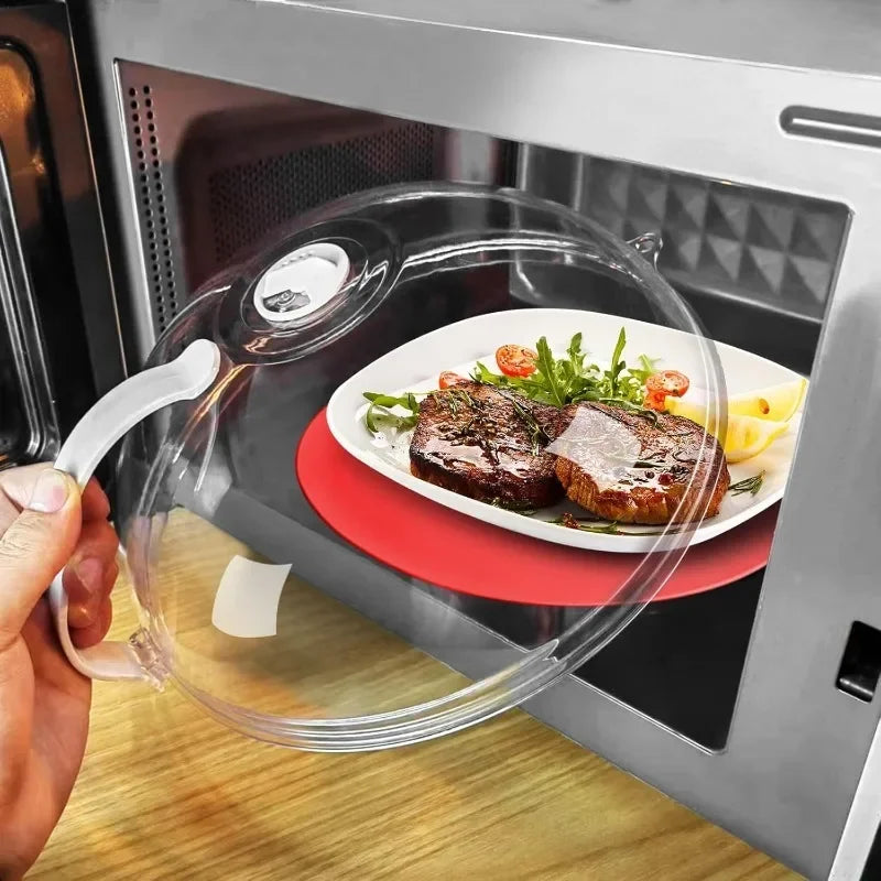 Microwave Food Splash Resistant Food Heating Cover with Steam Vent and Handle Transparent Plate Cover