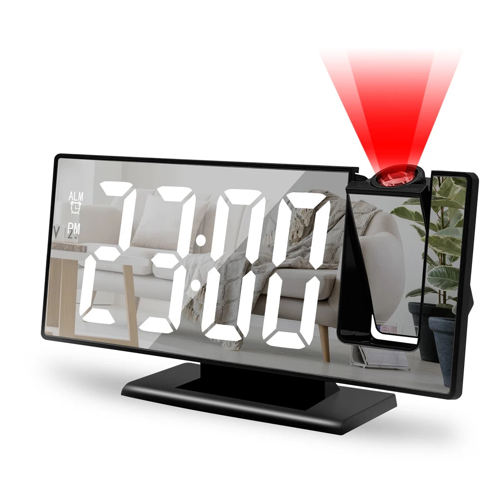 Arm Projection Alarm Clock Time Temperature USB Plug-in Digital Alarm Clock Snooze Table Clock 12/24H Projector LED Clock