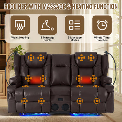 Redlife Loveseat Electric Recliner Sofa for Seniors, Massage & Heat Capacity,Cat-Claw Leather.
