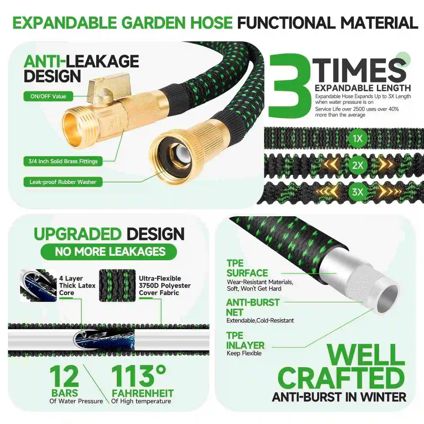 25/50/75/100/150ft Expandable Water Hose Flexible Magic Garden Hose 10 Pattern Sprayer Nozzle For Pet Cleaning Watering