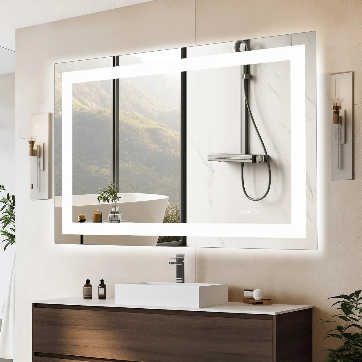 JHK 36"x 24"LED Bathroom Vanity Function Tempered Glass with Front Light mirror.
