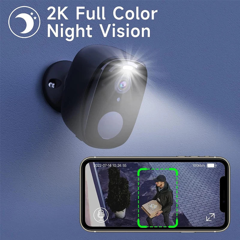 Security Cameras Wireless Outdoor, 2K Battery Powered WiFi AI Motion Siren Spotlight, Color Night Vision Waterproof