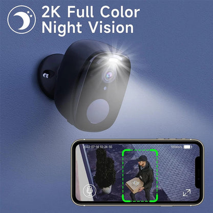 Security Cameras Wireless Outdoor, 2K Battery Powered WiFi AI Motion Siren Spotlight, Color Night Vision Waterproof