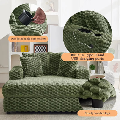 Oversized Chaise Lounge Chair Indoor, Modern Upholstered Cozy with Throw Pillows and Armrests