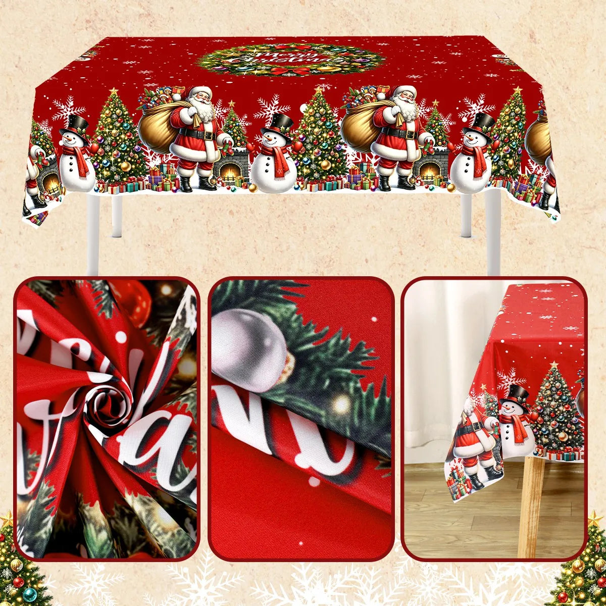 Thick Tablecloth Santa Claus Wreath Pattern Table Cover