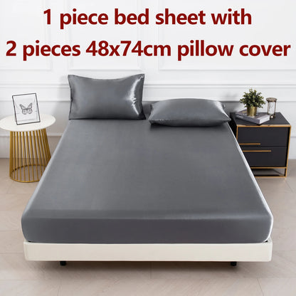 3pc Solid Color Satin Fabric Soft Comfortable Breathble Bedding Set for Bedroom.