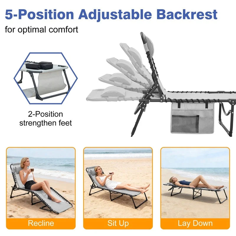 Adjustable Sunbathing Lounge Chair with Face and Arm Holes, Foldable Outdoor Recliner.