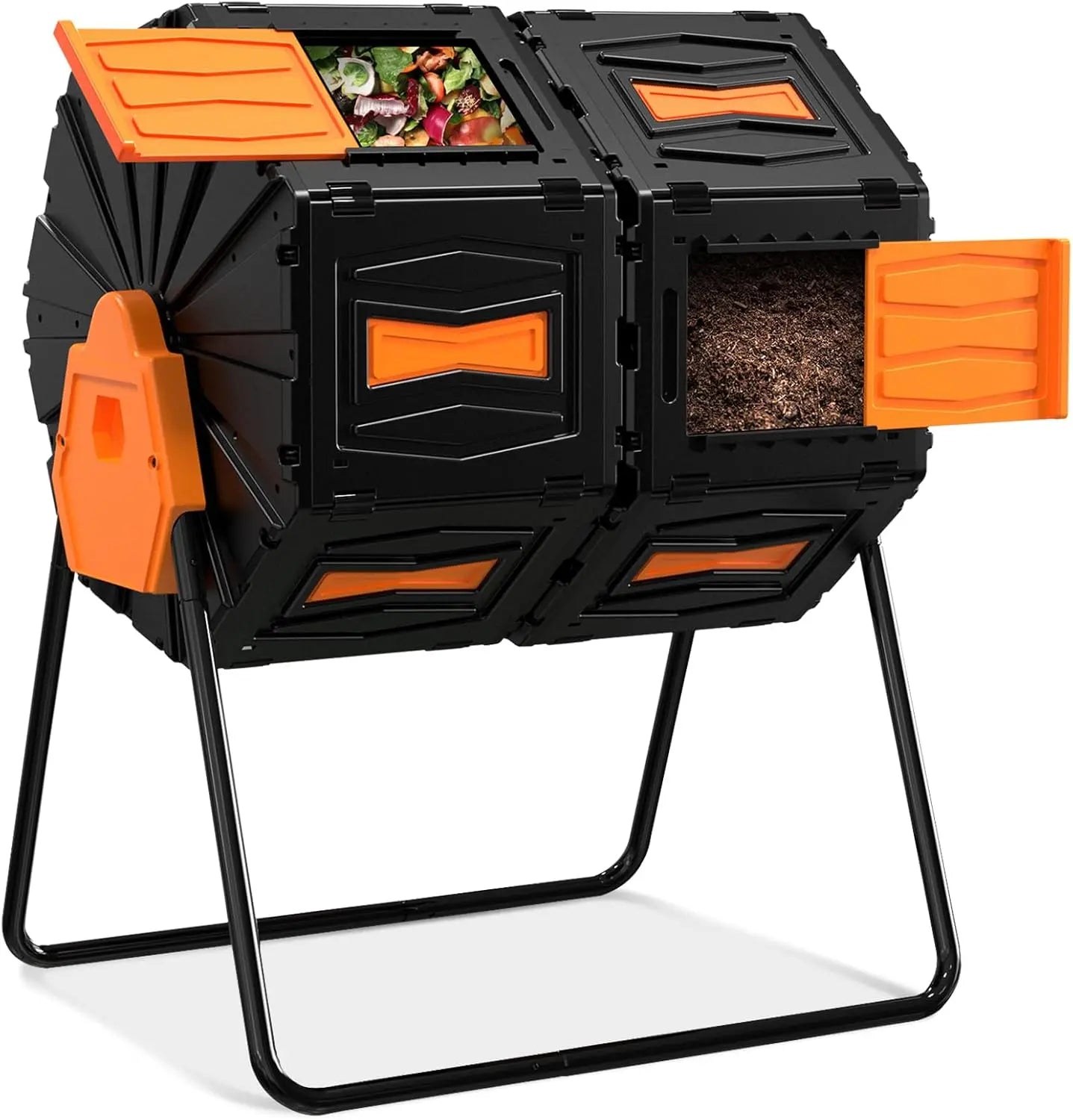 45 Gallon Dual Chamber Compost Tumbler, Easy Assemble Outdoor Bin for Garden and Kitchen Waste