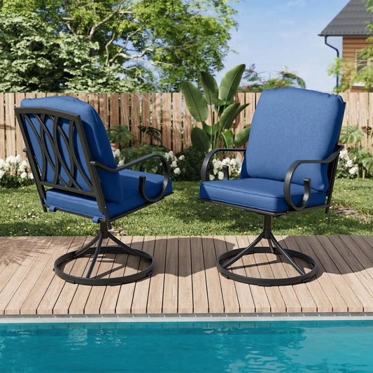 Metal Swivel Patio Chairs Set 2 Thickened Cushion Rocker Outdoor
