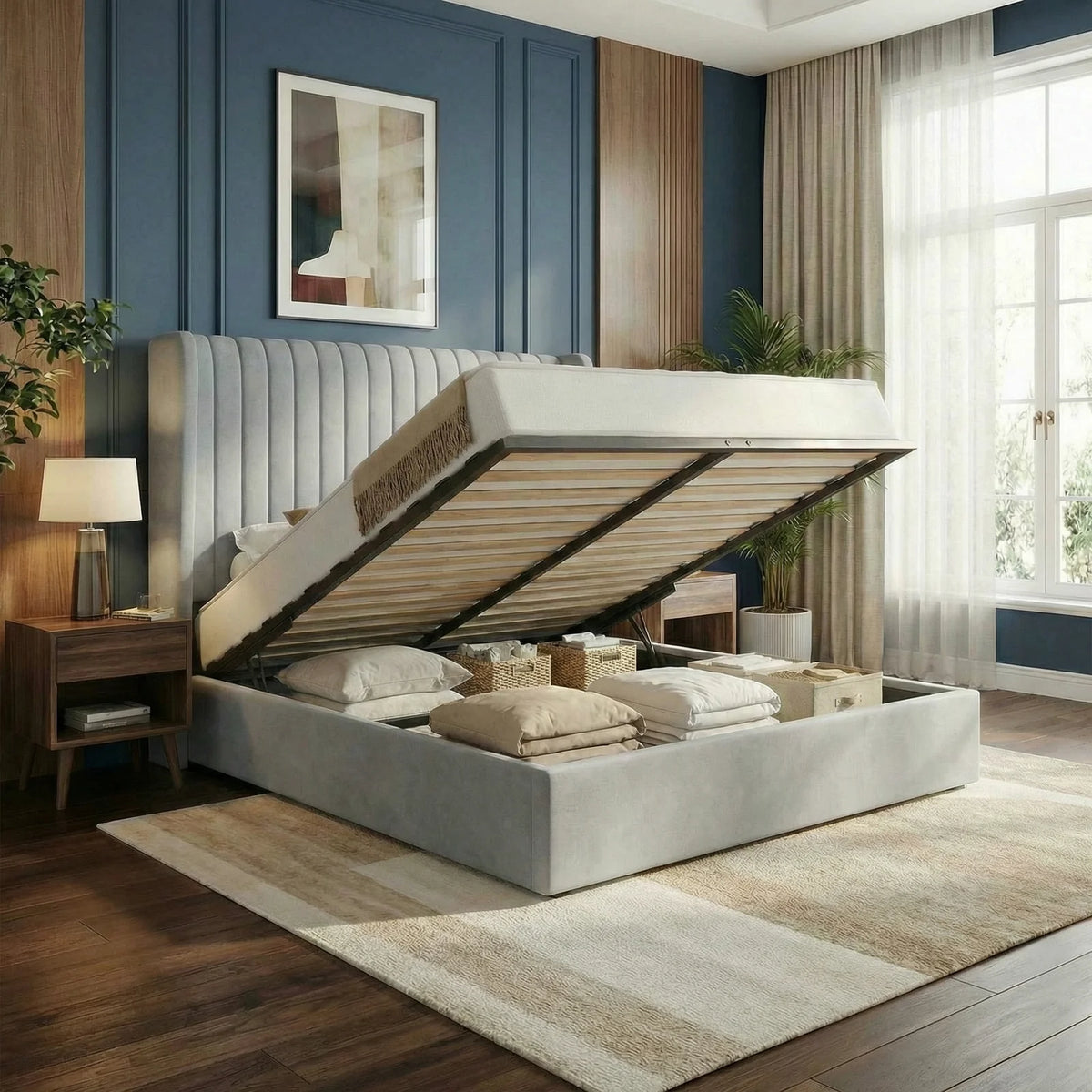 HOOMIC Full/Queen/King Lift Up Storage Bed Frame, Hydraulic Support System, Upholstered Platform Bed Frame,