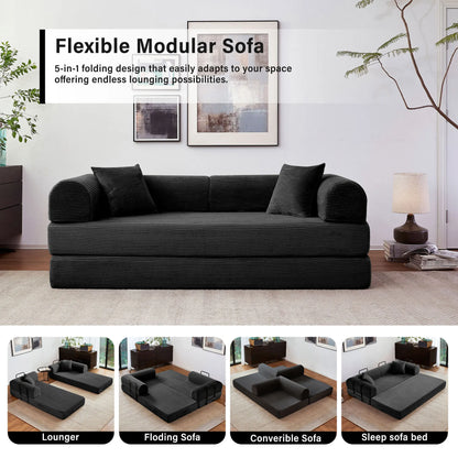 Couch Foldable Convertible Futon Sleeper Sofa Bed Floor Lounge with L-Shaped Armrests