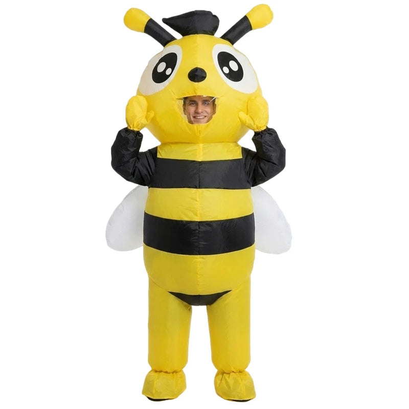 Inflatable Bee Costume for Adults Funny Bumblebee Cartoon Insect Mascot Suit with Blower Fan Battery Powered Halloween Party