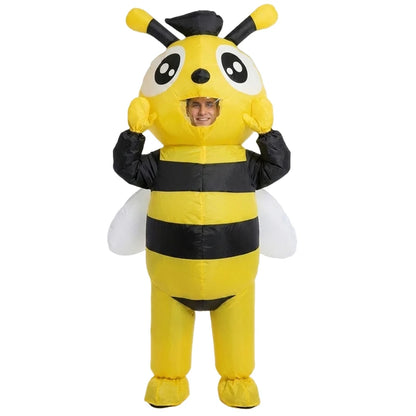 Inflatable Bee Costume for Adults Funny Bumblebee Cartoon Insect Mascot Suit with Blower Fan Battery Powered Halloween Party