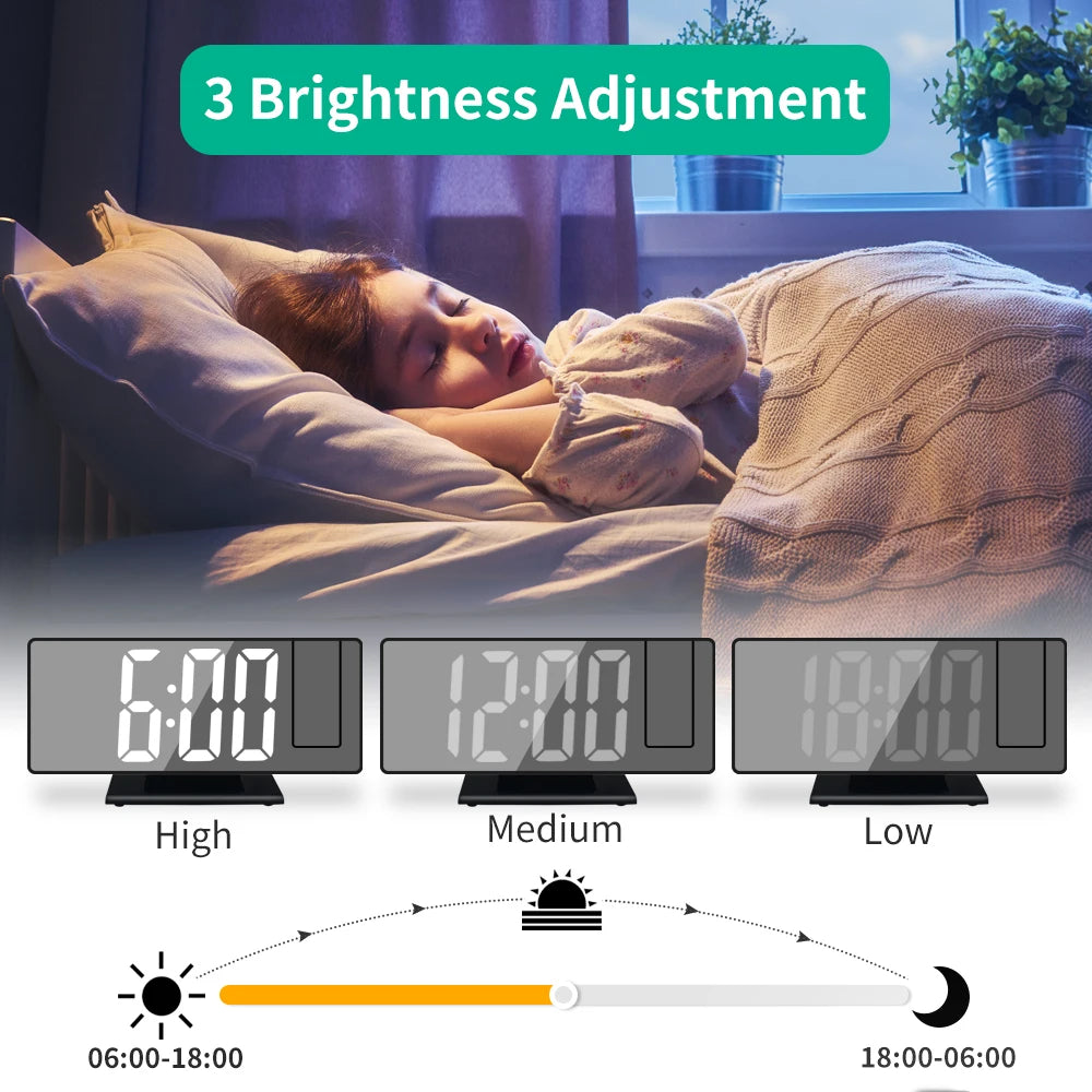 Arm Projection Alarm Clock Time Temperature USB Plug-in Digital Alarm Clock Snooze Table Clock 12/24H Projector LED Clock