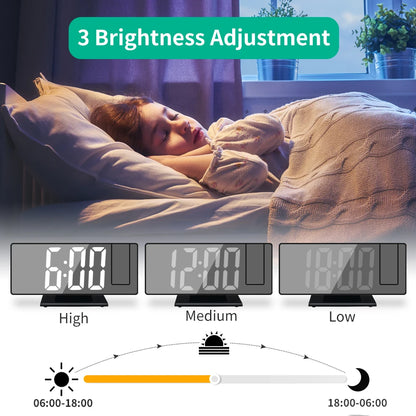 Arm Projection Alarm Clock Time Temperature USB Plug-in Digital Alarm Clock Snooze Table Clock 12/24H Projector LED Clock