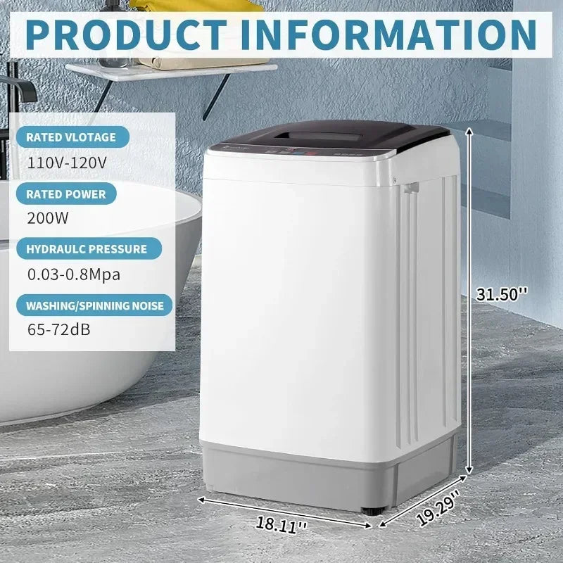 Automatic Top Load Portable Washer - 10 Wash Programs and 8 Water Levels, 2-in-1 Compact with Drain Pump