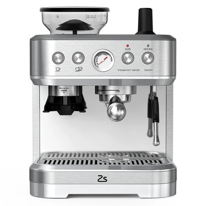 Espresso Machine with Milk Frother and Grinder, 15 Bar Automatic Espresso, 2.5L Water Tank