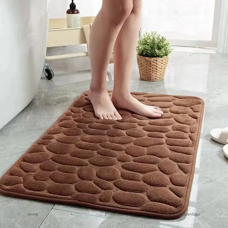 Non-Slip Bathroom Mat Cobblestone Embossed Absorbent Doormat Machine Washable Quick Drying
