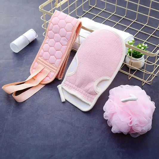 3Pcs Exfoliating Bath Body Scrub Washcloths & Shower Mitts, Deep Cleaning Scrub