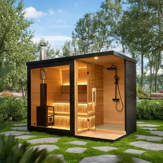 Outdoor Square Traditional Sauna Room Steam Hot Tub Combo