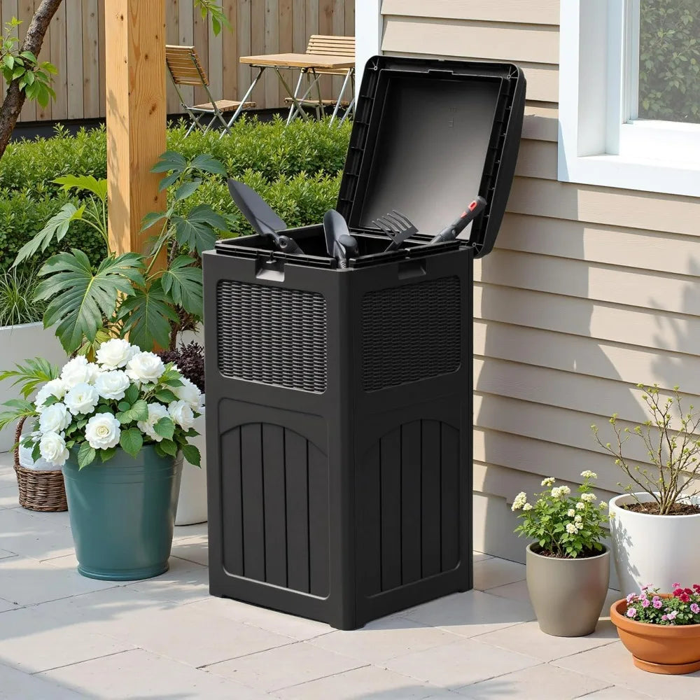 2 Pack 35 Gallon Outdoor Garbage Can with Lid, Waterproof Resin Waste Bins