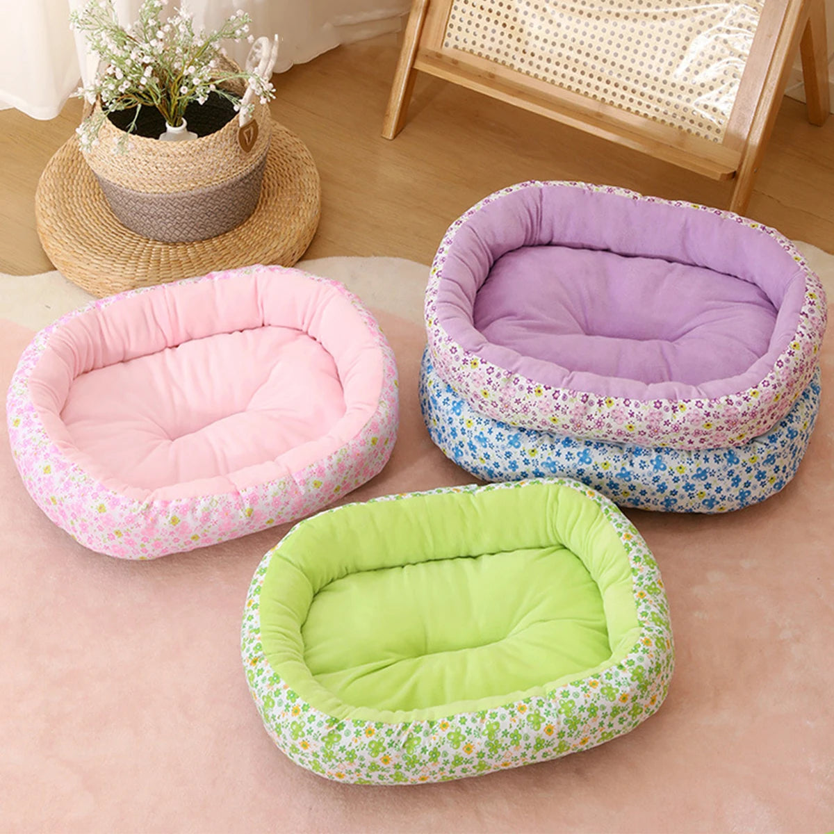 Floral All Season Dog Bed Soft Cat and Dogs Sleeping