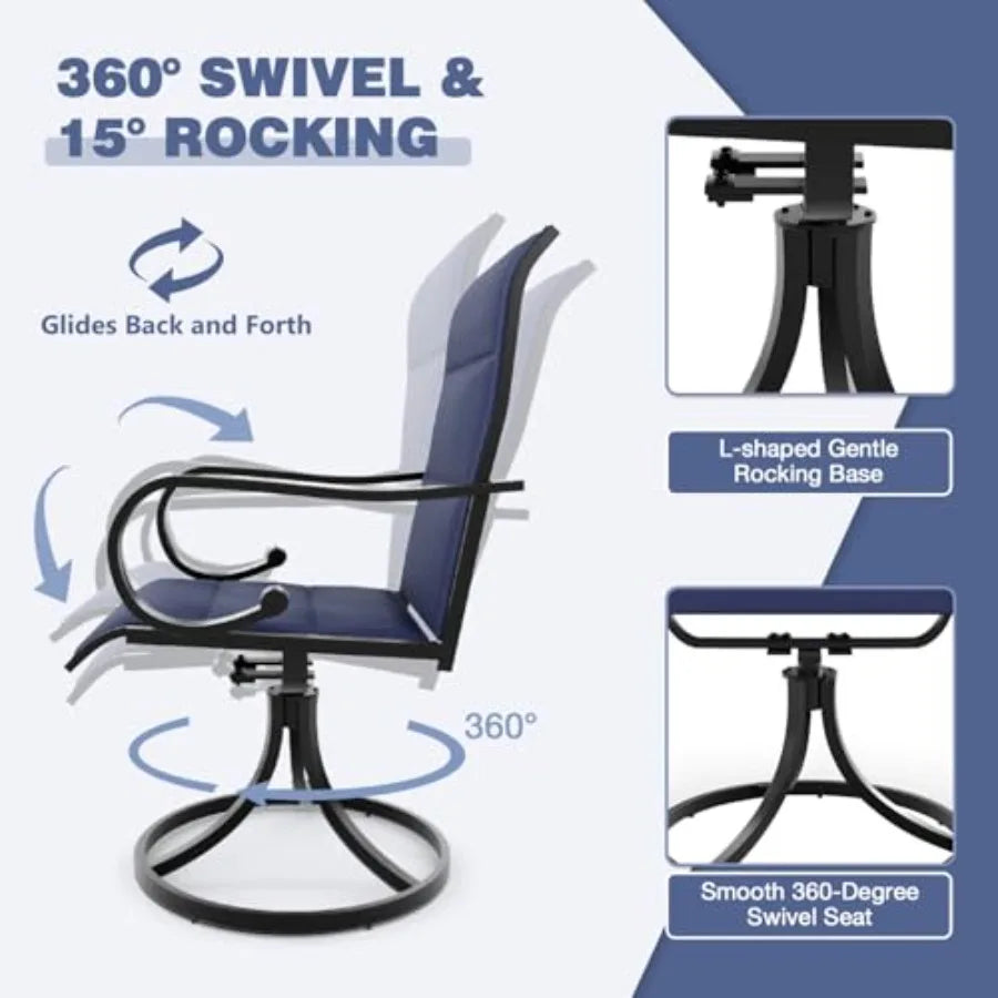 Patio swivel chair set of 2 for outdoor dining, Text Ilene fabric with metal frame,