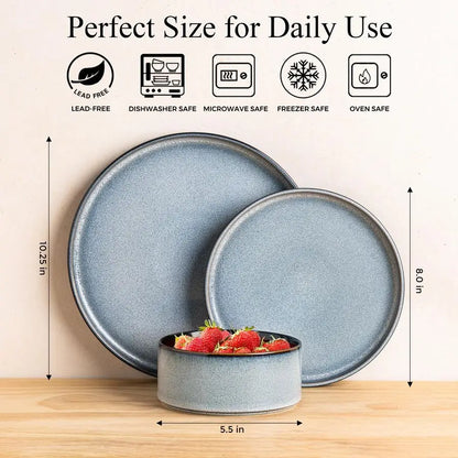 Ceramic Dinnerware Sets for 4, Round Reactive Glaze Ceramic Dishwasher and Microwave