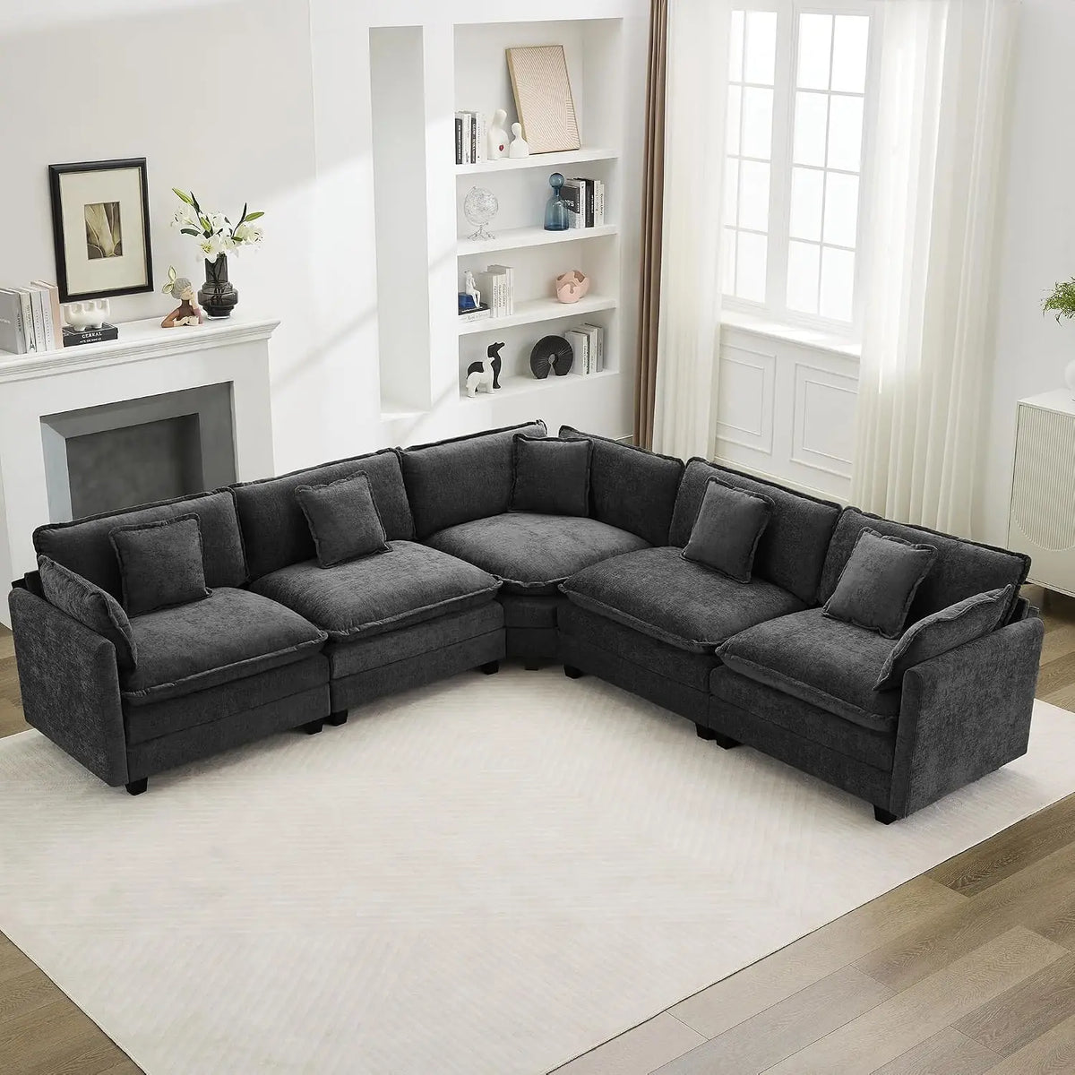 V Shaped Cloud Sectional Sofa, Oversized Deep Seat Couches for Living Room, Comfy Upholstered