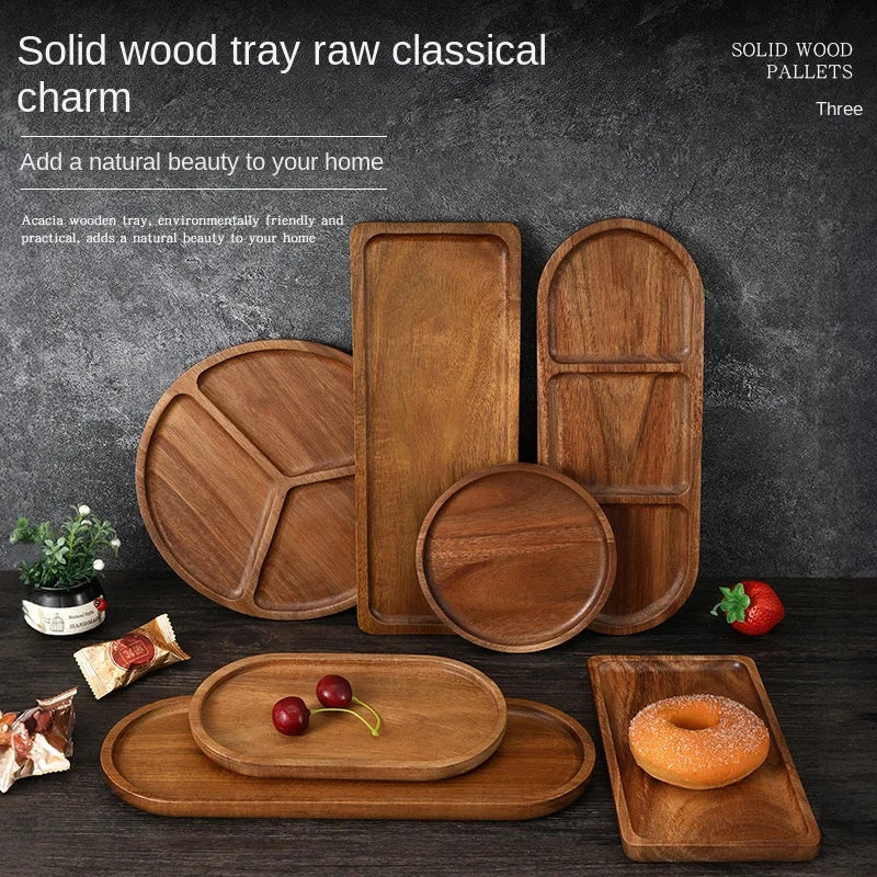 Japanese solid wood fruit plate multi-size high-value snack plate