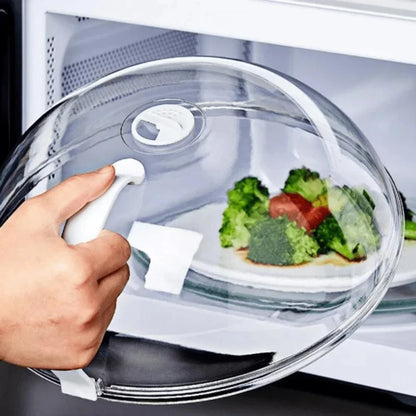 Microwave Food Splash Resistant Food Heating Cover with Steam Vent and Handle Transparent Plate Cover
