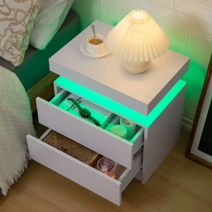 2 Cube Drawers End Table with RGB LED Lights