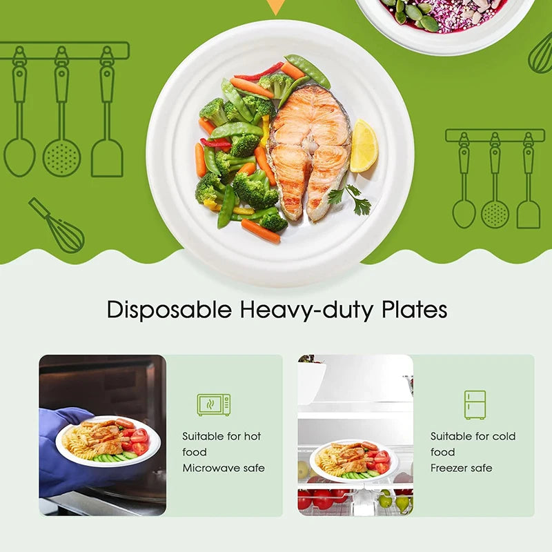 50-Pack 9-Inch Food-Grade Disposable Dinner Plates Leak-Proof & Microwave-Safe