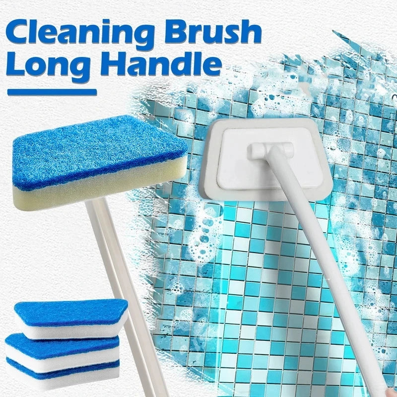 Bathroom Sponge Cleaning Brush Multi-Functional Tool Long Handle Removable Brush