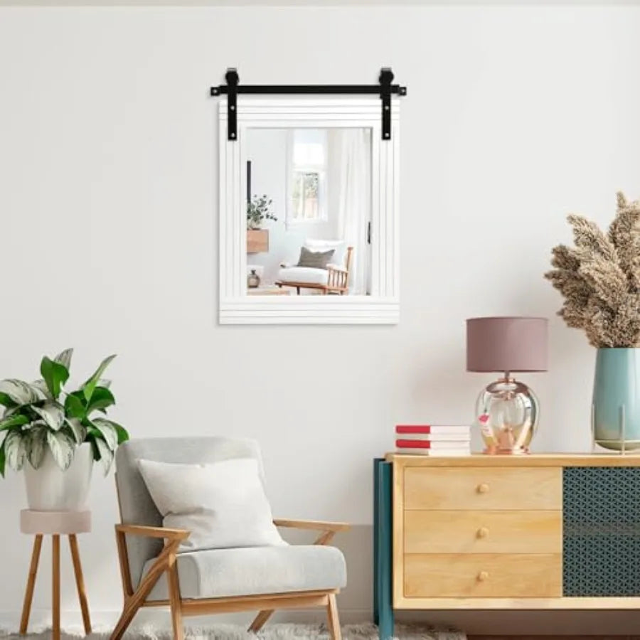 Wood Framed Mirror Rectangle Farmhouse Wall Mirror Decor for Bathroom Bedroom Living Room Entryway 20"x16