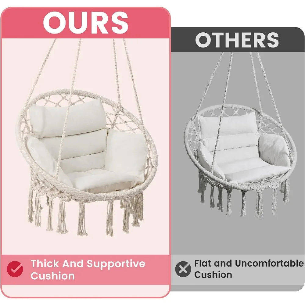 Hanging Swing Chair with Thick Cushion for Bedroom and Porch