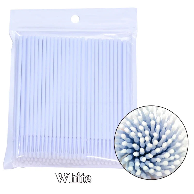100Pcs Eyelash Cleaning Brush Lash Extension Micro Cotton Swab Individual Eyelashes