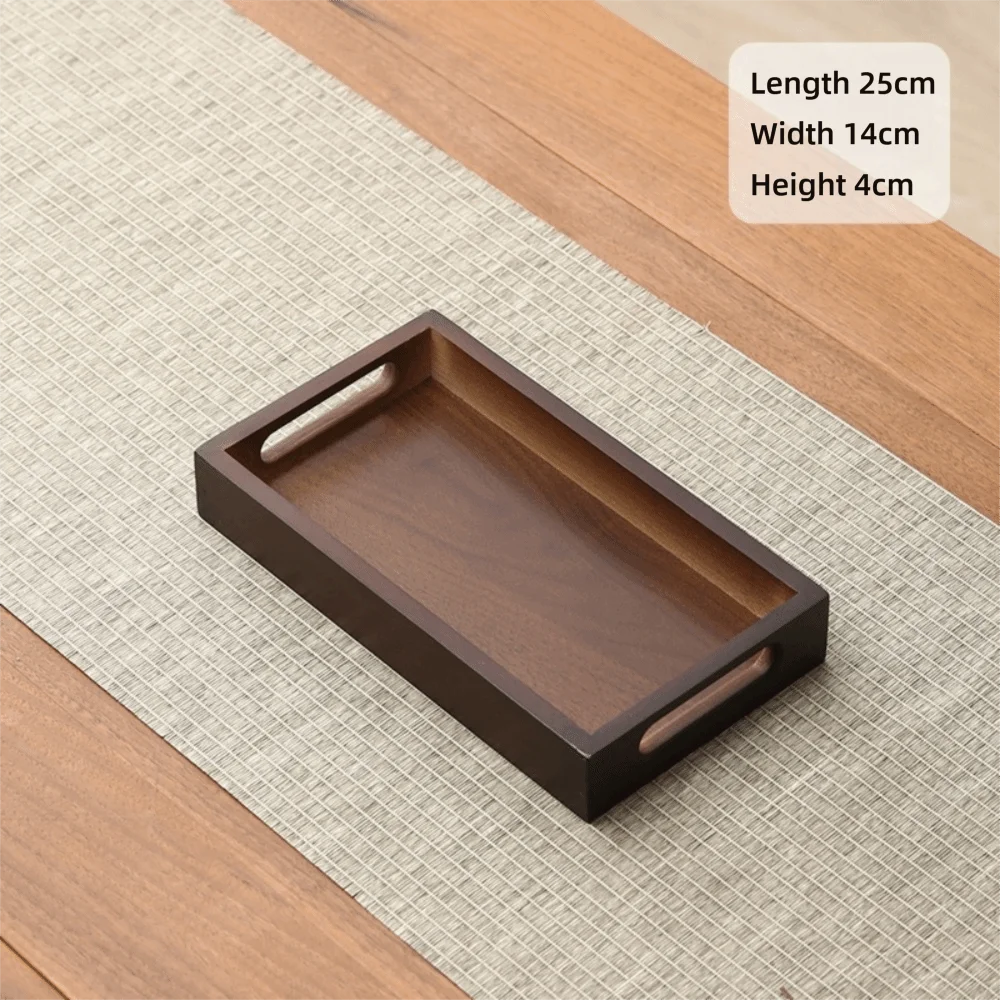 Decorate Tray Rectangular Bamboo Wooden Walnut Color with Handle Serving Tray
