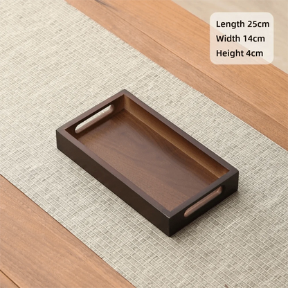Decorate Tray Rectangular Bamboo Wooden Walnut Color with Handle Serving Tray