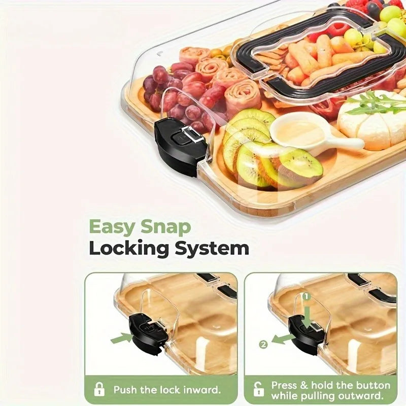 Stylish Natural Bamboo serving Tray – 1pc with Snap-On Acrylic Lid