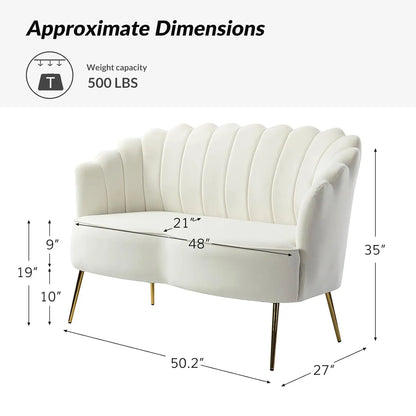 Velvet Loveseat Gold Metal Legs Modern Flower Back 2-Seater