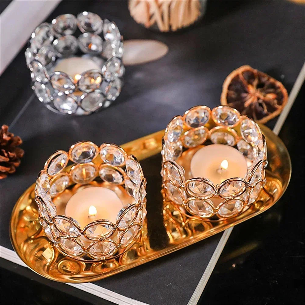 Crystal Desktop Candlelight Dinner Prop Metal Ornament Candle Holder