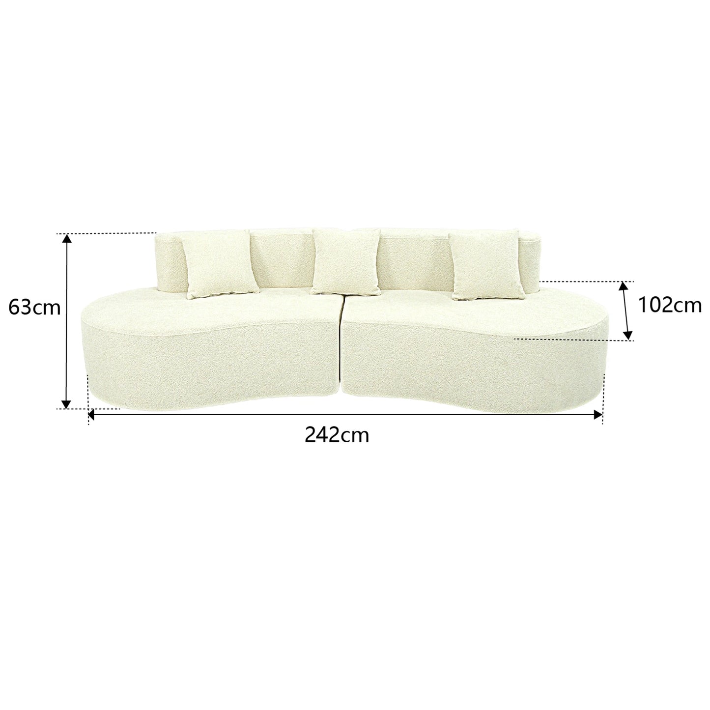 Curved Couch Half Moon Compressed Modular Sectional Sofa Home Living Room Cream White