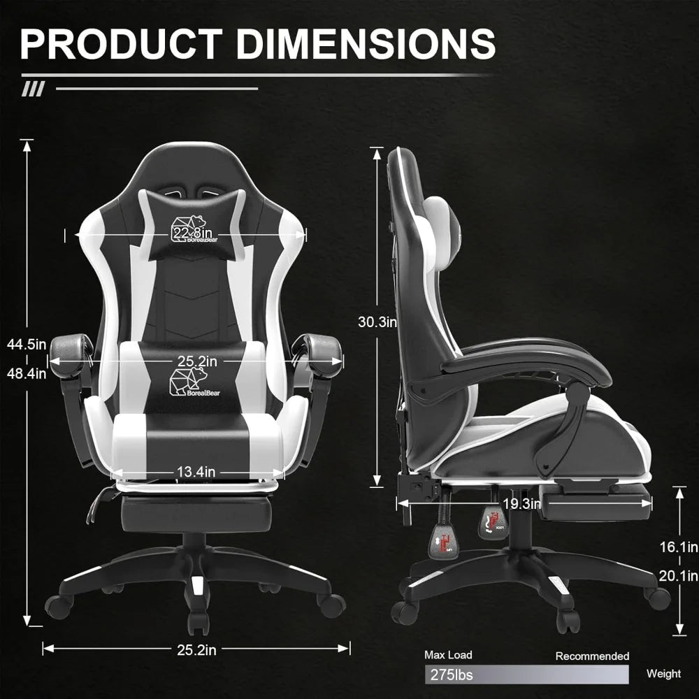 Computer Gaming Leather Office Chairs with Footrest, Back Recliner Height Adjustable