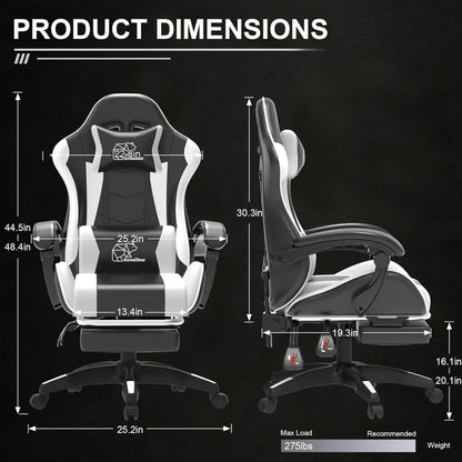 Computer Gaming Leather Office Chairs with Footrest, Back Recliner Height Adjustable