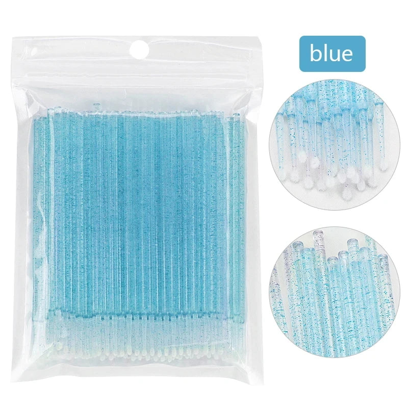 100Pcs Eyelash Cleaning Brush Lash Extension Micro Cotton Swab Individual Eyelashes