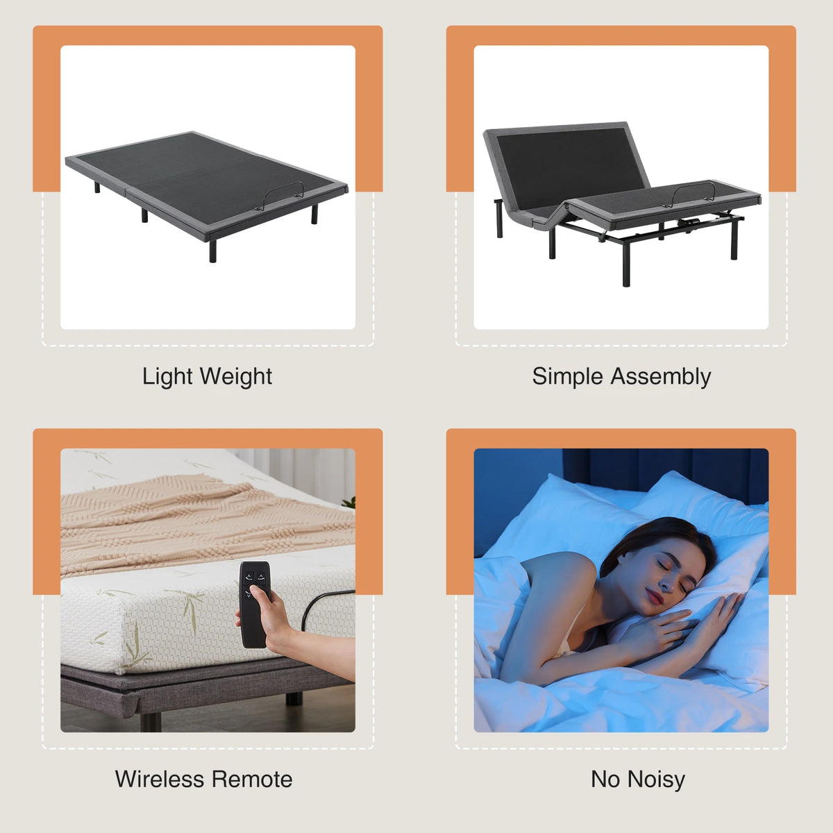 Electric Queen Size Bed Ergonomic Adjustable Bed Frame with Wireless Remote Zero Gravity Bed with 2 USB Ports