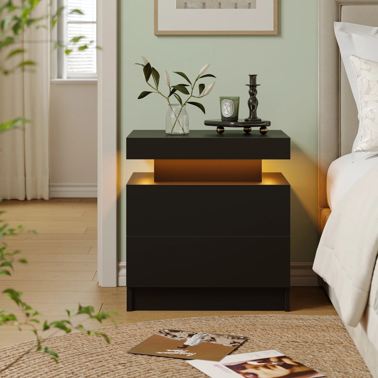 2 Cube Drawers End Table with RGB LED Lights