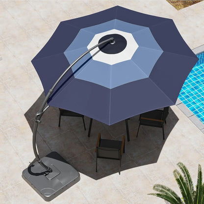 Outdoor Patio Umbrella with Base Included, 11ft Large Sunshade Cantilever Umbrella Deluxe Curvy Aluminum