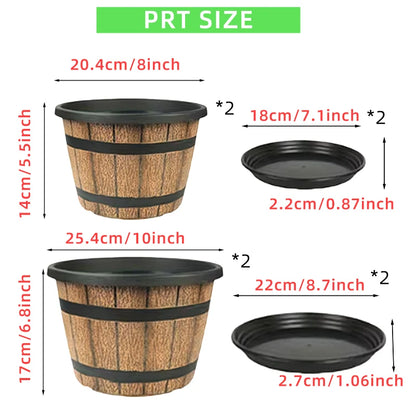Indoor Large Flower Planter Resin Plant Pot Outdoor Imitation Wooden Barrel for Balcony Garden, Home Office Decor